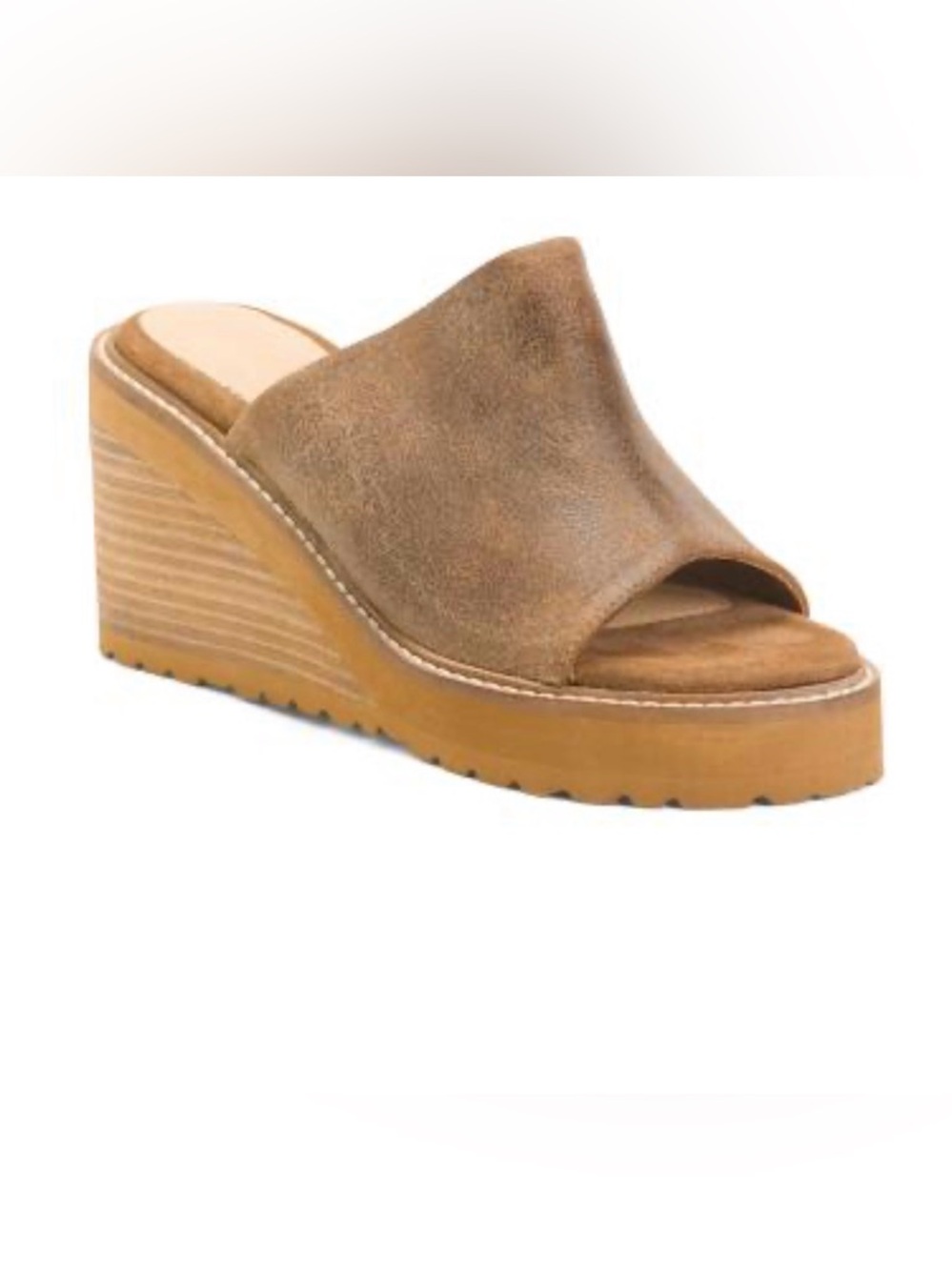 Diba True Tan Suede Open-Toe Wedge Slide